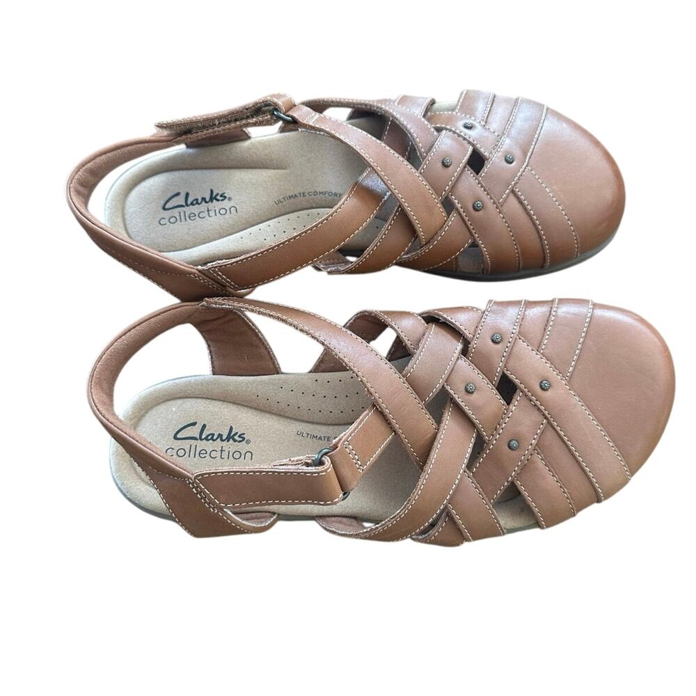 Clarks Elizabelle Fisherman Sea Woven Strappy Slingback Sandals Tan Leather 8.5